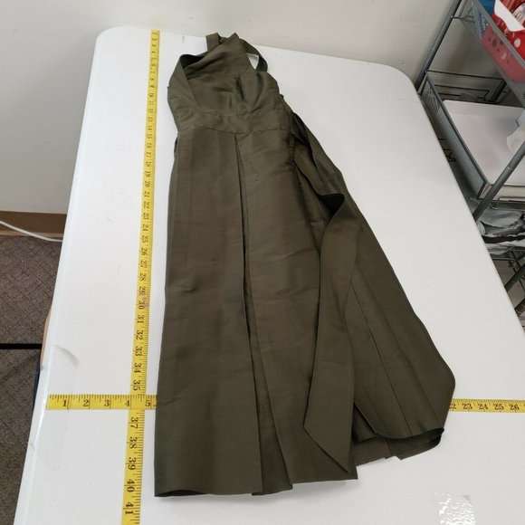 Talbots Womens Green Tie Front Silk Dress Size 12 V-Neck Open Back Smocked Event - Picture 8 of 9